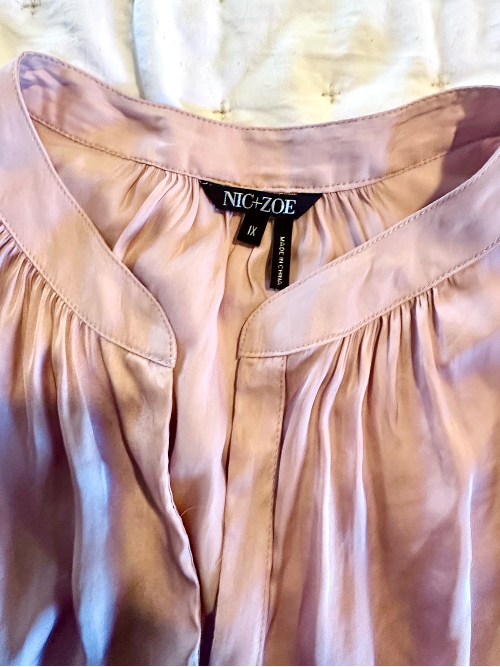 Nic & Zoe Rose Pink Satin Button Front Blouse 1X - Picture 9 of 12